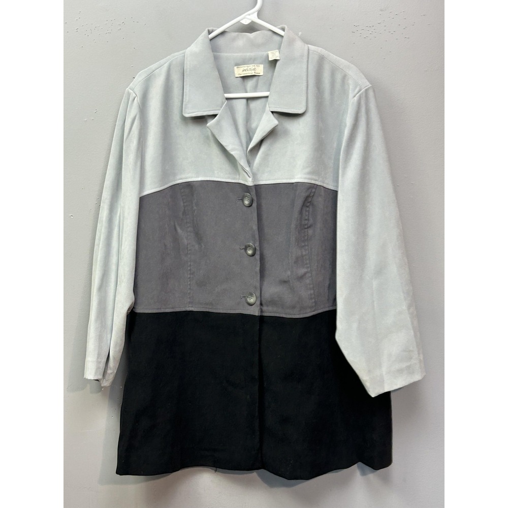Vintage Lord & Taylor Jacket Womens 18W‎ Gray Black Colorblock Button Front
